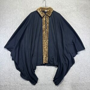 VINTAGE Glentex  Poncho Cape Leopard Faux Fur Trim Collar Made in USA One Size